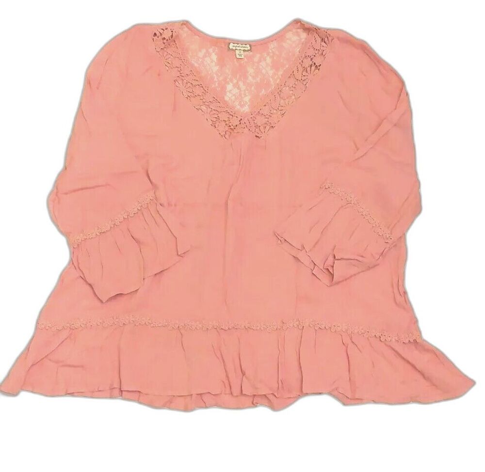 NEW Eyeshadow Rose Lace With Ruffled Sleeves Tunic 3XL XXXL NWOT lightweight